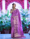 Banarasee Handloom Semi Silk Plain Saree With Zari Buta Design & Border-Onion Pink
