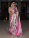 Banarasee Handwoven Tissue Saree With Tanchoi Weaving Zari Border & Lace-Pink (Dual Tone)