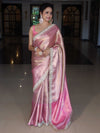Banarasee Handwoven Tissue Saree With Tanchoi Weaving Zari Border & Lace-Pink (Dual Tone)