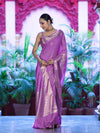 Banarasee Handloom Semi Silk Plain Saree With Zari Buta Design & Border-Onion Pink