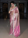 Banarasee Handwoven Tissue Saree With Tanchoi Weaving Zari Border & Lace-Pink (Dual Tone)