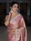 Banarasee Handwoven Tissue Saree With Tanchoi Weaving Zari Border & Lace-Pink (Dual Tone)