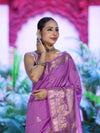 Banarasee Handloom Semi Silk Plain Saree With Zari Buta Design & Border-Onion Pink
