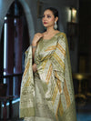 Banarasee Zari & Resham Embroidered Chanderi Salwar Kameez With Multicolor Dupatta Set-Sage Green