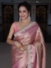 Banarasee Handwoven Tissue Saree With Tanchoi Weaving Zari Border & Lace-Pink (Dual Tone)