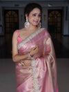 Banarasee Handwoven Tissue Saree With Tanchoi Weaving Zari Border & Lace-Pink (Dual Tone)