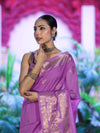 Banarasee Handloom Semi Silk Plain Saree With Zari Buta Design & Border-Onion Pink