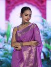 Banarasee Handloom Semi Silk Plain Saree With Zari Buta Design & Border-Onion Pink
