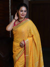 Bhagalpur Handloom Pure Linen Saree With Mirror Work & Contrast Border-Mustard Yellow