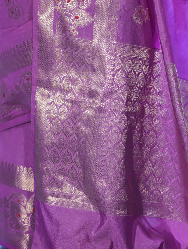 Banarasee Handloom Semi Silk Plain Saree With Zari Buta Design & Border-Onion Pink