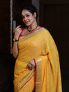 Bhagalpur Handloom Pure Linen Saree With Mirror Work & Contrast Border-Mustard Yellow