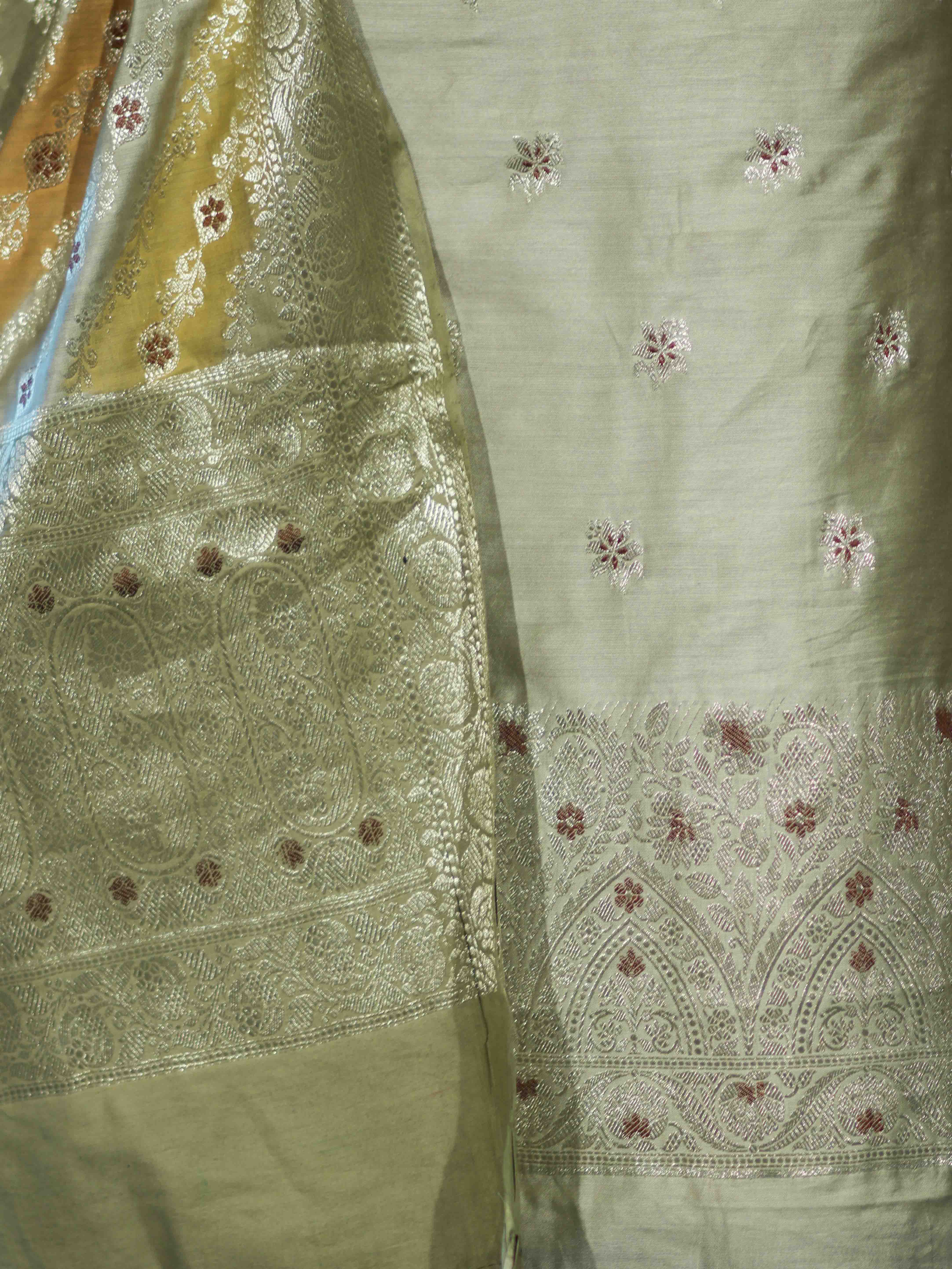 Banarasee Zari & Resham Embroidered Chanderi Salwar Kameez With Multicolor Dupatta Set-Sage Green