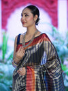 Banarasee Handloom Dual Color Tissue Saree With Stripe Pattern & Contrast Border-Grey & Blue