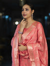 Banarasee Zari Embroidered Chanderi Silk Salwar Kameez With Dupatta Set-Peach