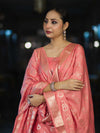 Banarasee Zari Embroidered Chanderi Silk Salwar Kameez With Dupatta Set-Peach