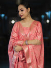 Banarasee Zari Embroidered Chanderi Silk Salwar Kameez With Dupatta Set-Peach