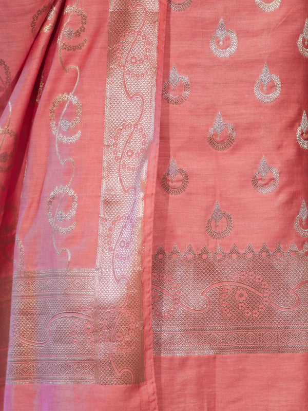 Banarasee Zari Embroidered Chanderi Silk Salwar Kameez With Dupatta Set-Peach