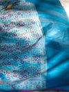 Banarasee Semi Chiffon Saree With Zari Buti Design & Contrast Border-Blue