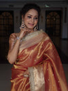 Banarasee Handwoven Tissue Saree With Zari Buti Design & Lace-Coral Orange