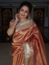 Banarasee Handwoven Tissue Saree With Zari Buti Design & Lace-Coral Orange