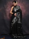 Handwoven Pure Linen Saree With Jamdani Weaving-Black