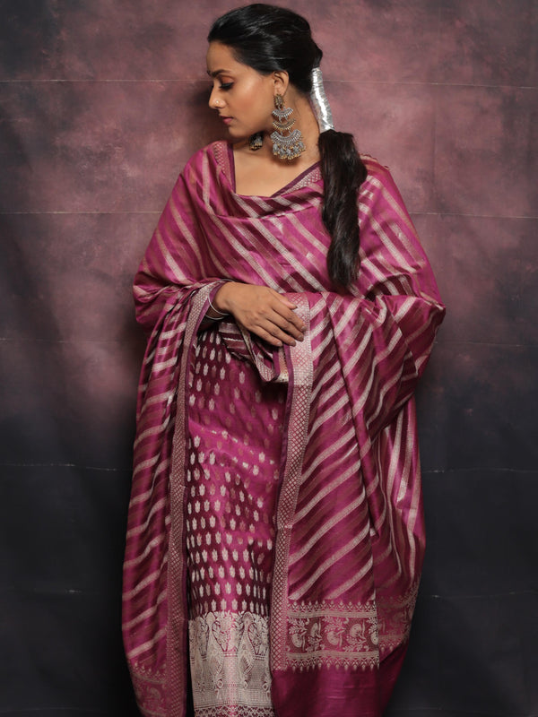 Banarasee Salwar Kameez Cotton Silk Resham & Zari Buti Woven Fabric With Dupatta-Purple