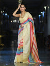 Banarasee Handloom Semi Silk Saree With Stripes Design-Multicolor