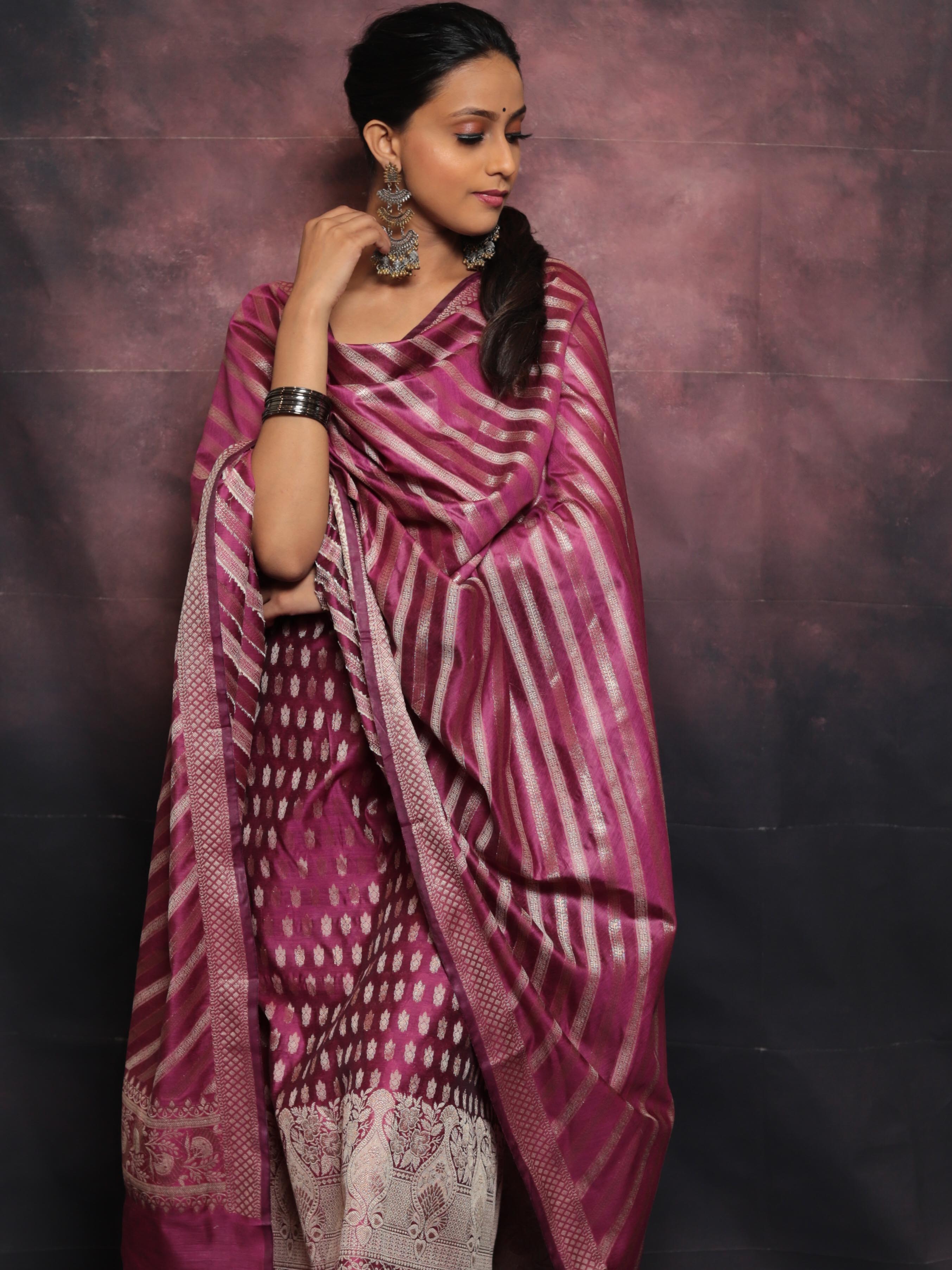 Banarasee Salwar Kameez Cotton Silk Resham & Zari Buti Woven Fabric With Dupatta-Purple