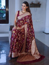 Banarasee Pure Chiffon Saree With Zari Jaal Design & Floral Border-Magenta