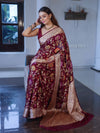 Banarasee Pure Chiffon Saree With Zari Jaal Design & Floral Border-Magenta