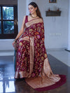 Banarasee Pure Chiffon Saree With Zari Jaal Design & Floral Border-Magenta
