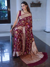 Banarasee Pure Chiffon Saree With Zari Jaal Design & Floral Border-Magenta