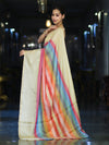 Banarasee Handloom Semi Silk Saree With Stripes Design-Multicolor