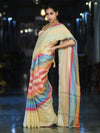 Banarasee Handloom Semi Silk Saree With Stripes Design-Multicolor