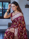 Banarasee Pure Chiffon Saree With Zari Jaal Design & Floral Border-Magenta