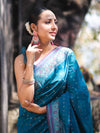 Banarasee Semi Chiffon Saree With Zari Buti Design & Contrast Border-Blue