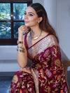 Banarasee Pure Chiffon Saree With Zari Jaal Design & Floral Border-Magenta
