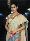Banarasee Handloom Semi Silk Saree With Stripes Design-Multicolor
