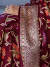Banarasee Pure Chiffon Saree With Zari Jaal Design & Floral Border-Magenta