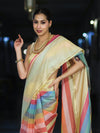 Banarasee Handloom Semi Silk Saree With Stripes Design-Multicolor