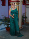 Banarasee Handloom Semi Silk Saree With Gold Zari Stripes-Teal Green