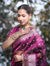 Banarasee Handloom Tissue (Saubhagyavati Bhava) Lace Saree With Buti Design Border & Lace-Purple