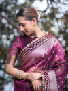 Banarasee Handloom Tissue (Saubhagyavati Bhava) Lace Saree With Buti Design Border & Lace-Purple