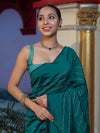 Banarasee Handloom Semi Silk Saree With Gold Zari Stripes-Teal Green
