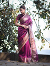 Banarasee Handloom Tissue (Saubhagyavati Bhava) Lace Saree With Buti Design Border & Lace-Purple