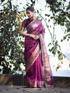 Banarasee Handloom Tissue (Saubhagyavati Bhava) Lace Saree With Buti Design Border & Lace-Purple