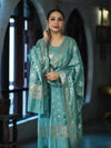 Banarasee Zari Embroidered Chanderi Silk Salwar Kameez With Dupatta Set-Aqua Blue