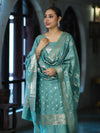 Banarasee Zari Embroidered Chanderi Silk Salwar Kameez With Dupatta Set-Aqua Blue