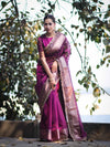 Banarasee Handloom Tissue (Saubhagyavati Bhava) Lace Saree With Buti Design Border & Lace-Purple