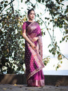 Banarasee Handloom Tissue (Saubhagyavati Bhava) Lace Saree With Buti Design Border & Lace-Purple